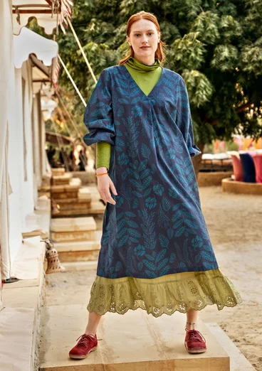 Vävd klänning "Seaweed" i ekologisk bomull - mörk indigo