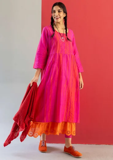 Vävd klänning "Melody" i ekologisk bomull/siden - rosa begonia