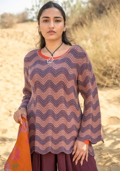 Tröja "Rose" i återvunnen bomull - malva/randig