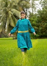 Mönstrad klänning "Poesi" i ekologisk bomull - mörk jaspis