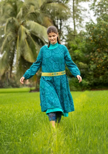 Mönstrad klänning "Poesi" i ekologisk bomull - mörk jaspis