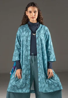 Vävd klänning "Kelly" i ekologisk bomull - veronagrön/mönstrad