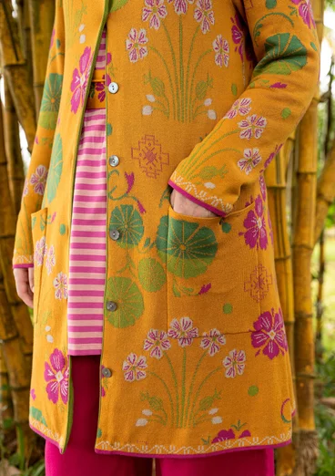 Blommig kofta "Täppa" i ekologisk bomull - senap