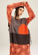 Stickad mönstrad väst "Asahi" i återvunnen ullmix/ekologisk bomull - potatis