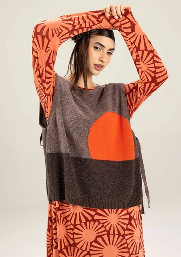 Stickad mönstrad väst "Asahi" i återvunnen ullmix/ekologisk bomull - potatis