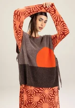 Stickad mönstrad väst  "Asahi" i återvunnen ullmix/ekologisk bomull - potatis