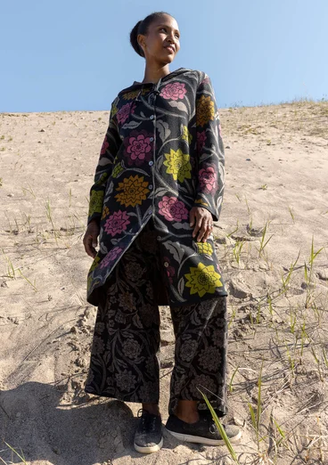 Långkofta "Pink Moon" i ull/ekologisk bomull - mörk askgrå