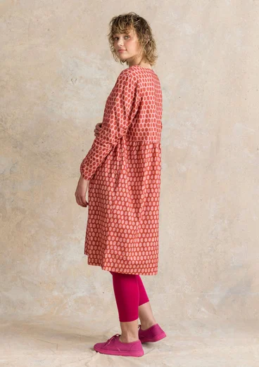 Vävd klänning ”Vendela” i ekologisk bomull - krappröd/mönstrad