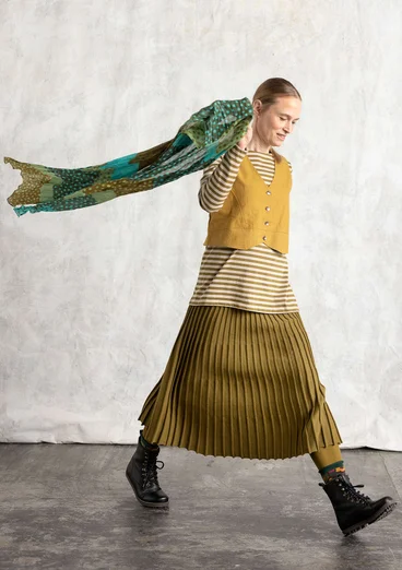 Stickad kjol i ekologisk/återvunnen bomull - mörk oliv/enfärgad