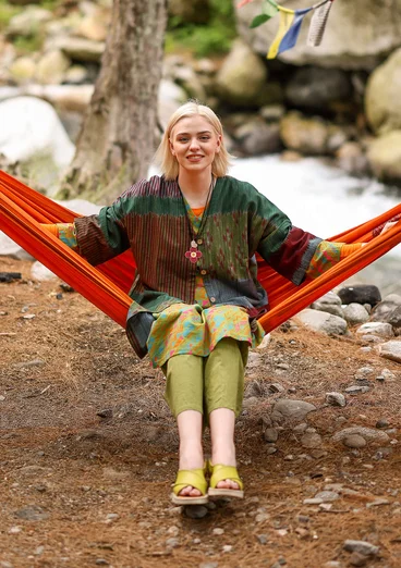 Vävd klänning "Hyderabad" i ekologisk bomull - avokado