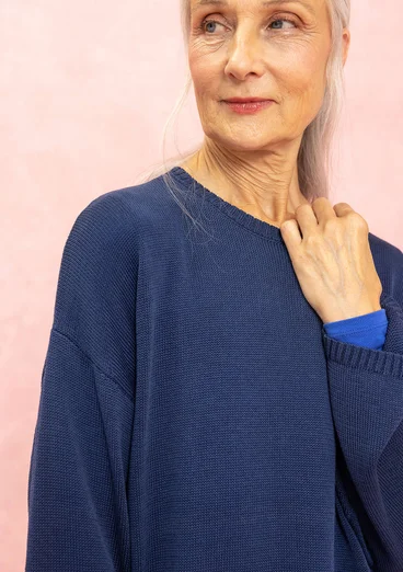 Stickad tunika i återvunnen bomull - mörk indigo