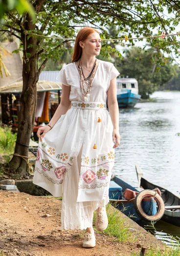 Mönstrad klänning "Cross" i ekologisk bomull - halvblekt