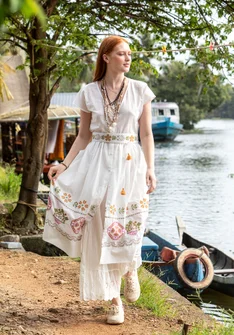 Mönstrad klänning "Cross" i ekologisk bomull - halvblekt