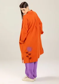 Enfärgad vävd klänning "Hinata" i ekologisk bomull/lin - grapefrukt