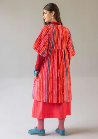 Vävd klänning "Violet" i bomull/siden - klarröd