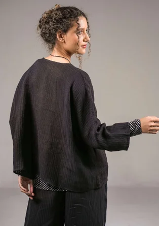 Vävd blus "Bodil" i lin - svart