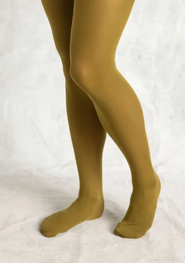 Enfärgade strumpbyxor i återvunnen polyamid - mörk oliv