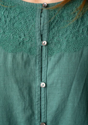 Vävd broderad klänning "Amisha" i ekologisk bomull/lin - malört