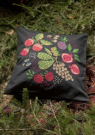 Kuddfodral "Fruits" i ekologisk bomull - mörk askgrå