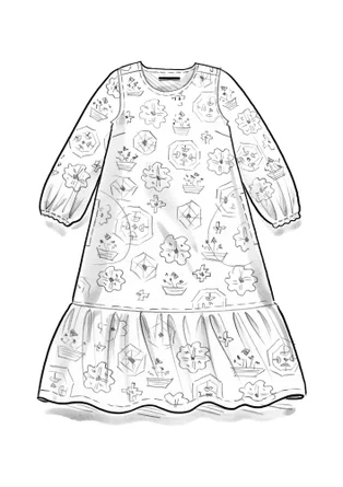 Mönstrad klänning "Poesi" i ekologisk bomull - svart