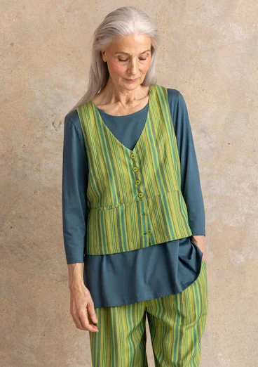 Vävd väst ”Esme” i bomull/lin - kiwi/randig