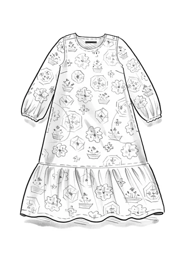 Mönstrad klänning "Poesi" i ekologisk bomull - askrosa