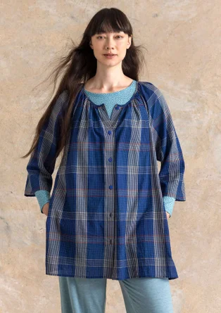 Vävd artistblus "Nora" i ekologisk bomull - mörk indigo
