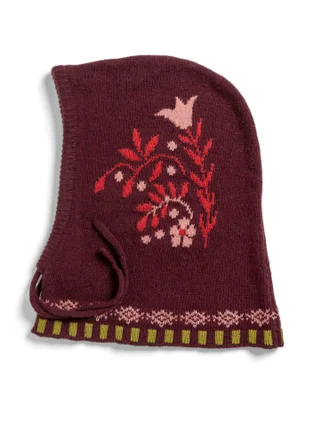 Stickad balaklava "Tulipan" i lammullsmix/ekologisk bomull - aubergine
