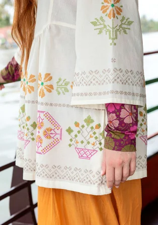 Blommig tunika "Girlang" i ekologisk bomull - fjäder