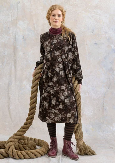 Velourklänning "Cornus" i ekologisk bomull/återvunnen polyester - mörk choklad