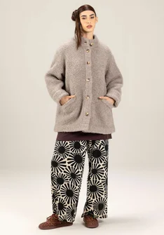 Stickad jacka i ullbouclé - ljus potatis/melange