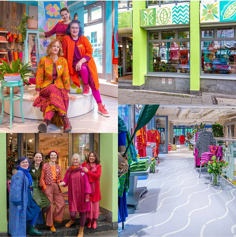 A collage of pictures from Gudrun Sjödén’s store in Munich.