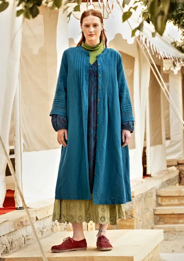 Vävd klänning "Sand" i ekologisk bomull/lin - petrol