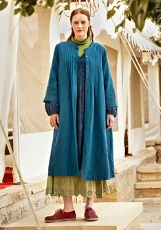 Vävd klänning "Sand" i ekologisk bomull/lin - petrol