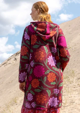 Långkofta "Pink Moon" i ull/ekologisk bomull - vindruva