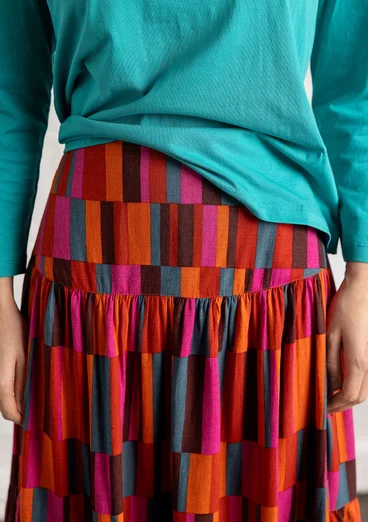 Vävd kjol "Rut" i viskos/lin - papegojröd/mönstrad