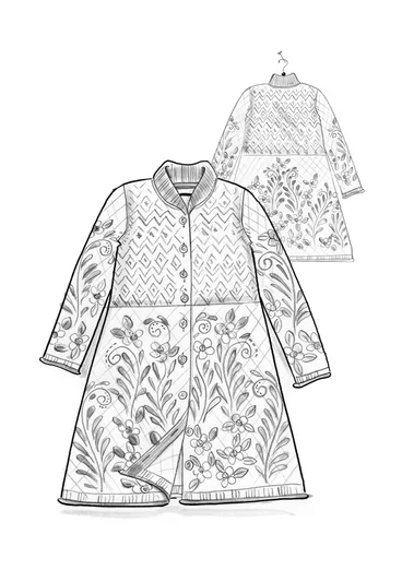 Långkofta "Nova Scotia" i lammull - svart kassis/mönstrad