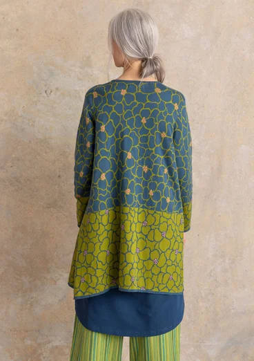 Långkofta ”Theia” i ekologisk/återvunnen bomull - indigogrön