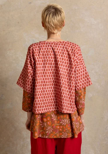 Vävd blus ”Vendela” i ekologisk bomull - laxrosa/mönstrad