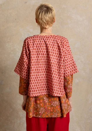 Vävd blus ”Vendela” i ekologisk bomull - laxrosa/mönstrad