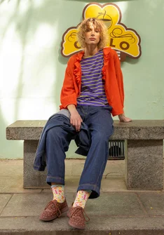 Vävd byxa "Ines" i ekologisk bomull - mörk indigo