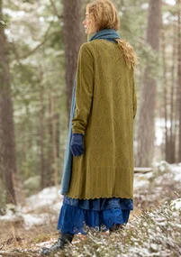 Stickad klänning "Alma" i ekologisk/återvunnen bomull - mörk oliv