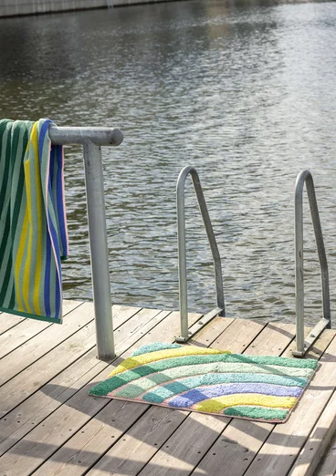 Badrumsmatta "After rain" i ekologisk bomull - grönt havsglas