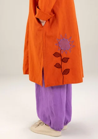 Enfärgad vävd klänning "Hinata" i ekologisk bomull/lin - grapefrukt