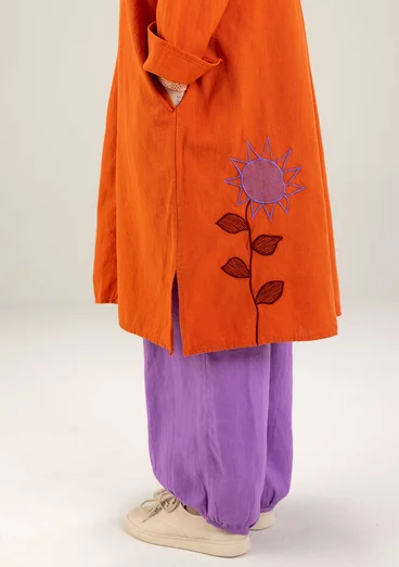 Enfärgad vävd klänning "Hinata" i ekologisk bomull/lin - grapefrukt