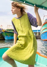Vävd ärmlös klänning i lin - kiwi
