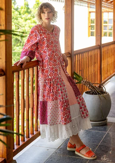 Vävd klänning "Sona" i ekologisk bomull - klarröd