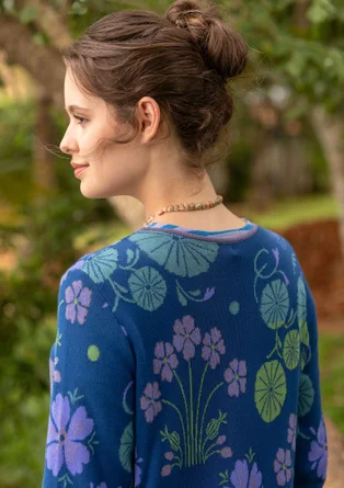 Blommig kofta "Täppa" i ekologisk bomull - indigoblå