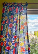 Kort gardinlängd "Sol" i ekologisk bomull - koboltblå