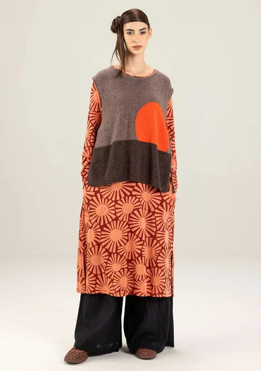 Stickad mönstrad väst "Asahi" i återvunnen ullmix/ekologisk bomull - potatis